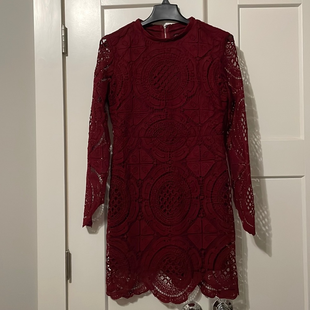 Red Lace Long Sleeve Dress